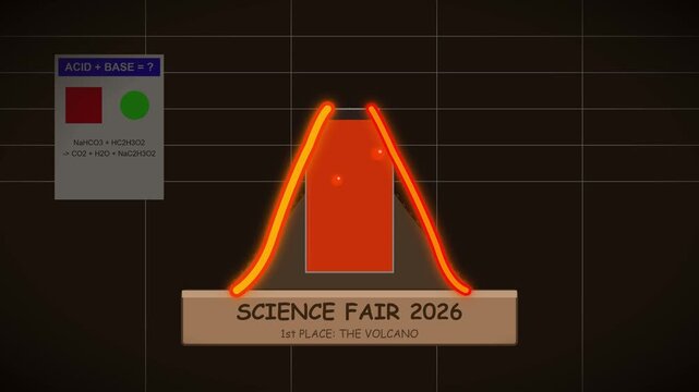 Animated Science Fair Volcano with Acid Base retro dither halftone