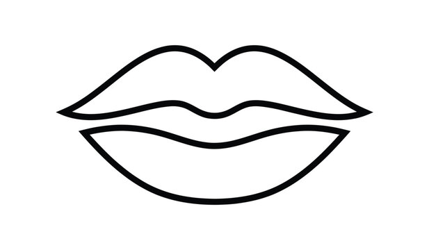 Black line art silhouette of female lips a simple and elegant outline on a white background silhouette