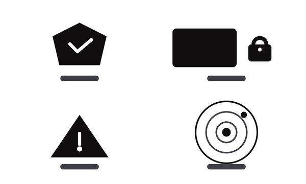 Status badge security shield lock alert threat radar icon vector set