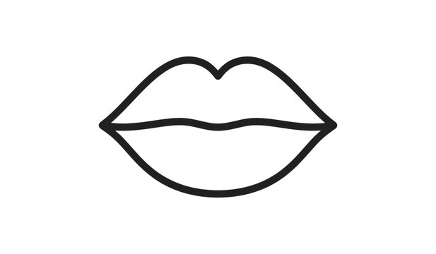 Black line art silhouette of open lips on a white background simple mouth shape silhouette