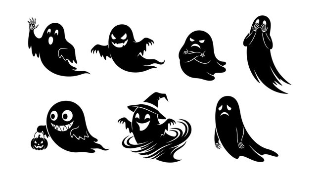 Spooky halloween ghost silhouettes collection with halloween, silhouette