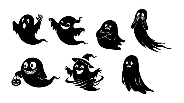 Spooky halloween ghost silhouettes collection with halloween, silhouette