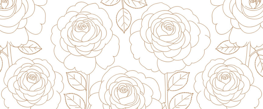 Outline Rose Flower Pattern Border floral line art