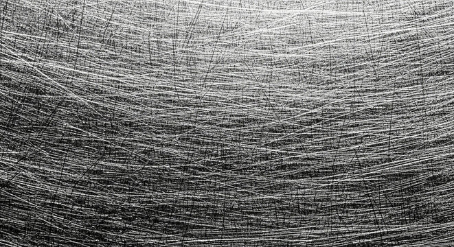 Abstract monochrome pattern of fine parallel scratches on a highly polished reflective brushed metal surface texture