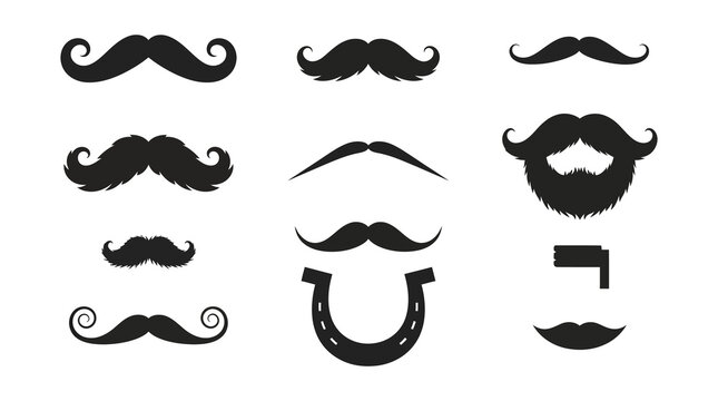 Collection of various mustache and beard styles in silhouette with barber shop