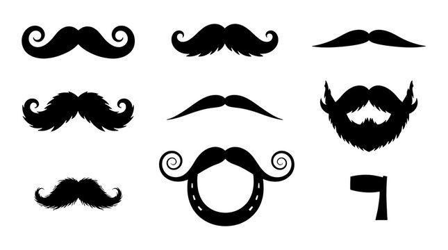 Set of various black mustache and beard silhouettes for grooming design