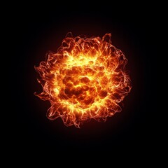 Fototapeta premium Dynamic central fiery burst, a vivid orange-red explosion on black, embodying intense raw energy and primal cosmic power. Explosion, Energy