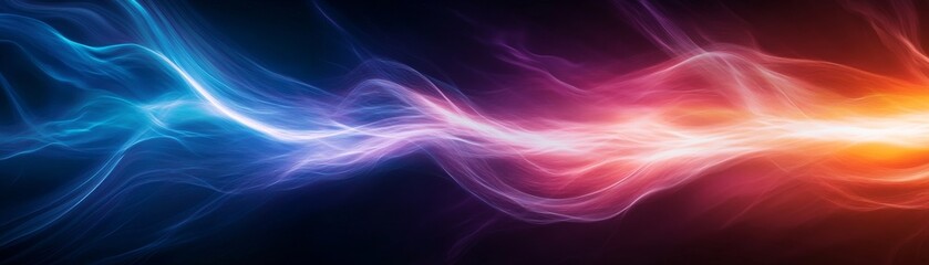 Fototapeta premium Dynamic Spectrum Flow Abstract digital energy waves in a luminous blue-purple-orange gradient on dark, symbolizing a vibrant data current. ,Abstract Art ,Light Waves