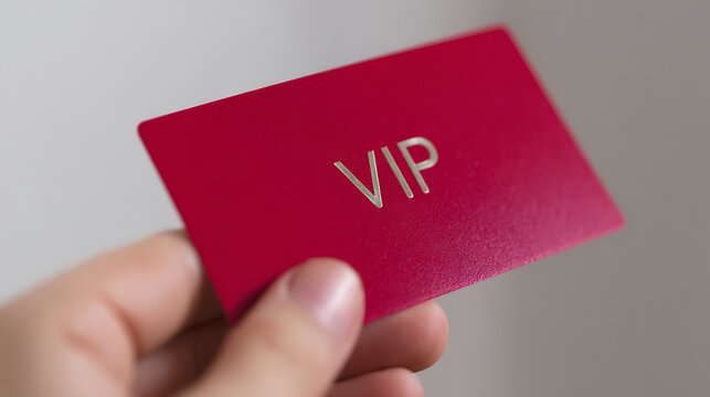 Hand holding a vibrant red card with a silver VIP inscription, symbolizing exclusive access, premium service, and special member privileges