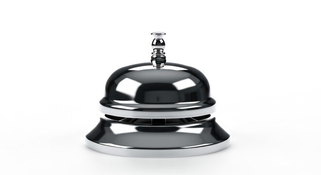 Polished metallic bell on white background