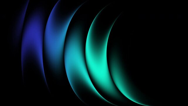 Futuristic neon fractal glass effect background featuring flowing, luminous teal and blue waves against a deep black void. Ideal for technology, science, or futuristic themes.