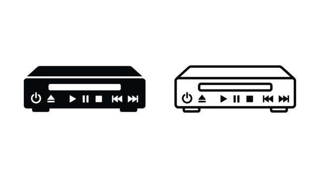 Flat design media player icons with control buttons on white