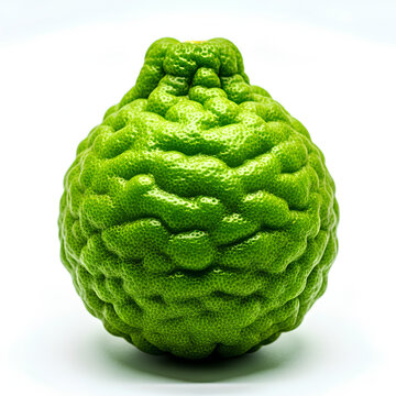 Vibrant green kaffir lime fruit isolated on a clean white background 2.