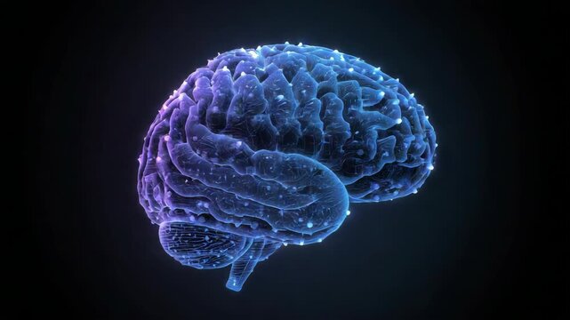 Glowing neon brain anatomy gradient medical neuroscience illustration with neural network nodes