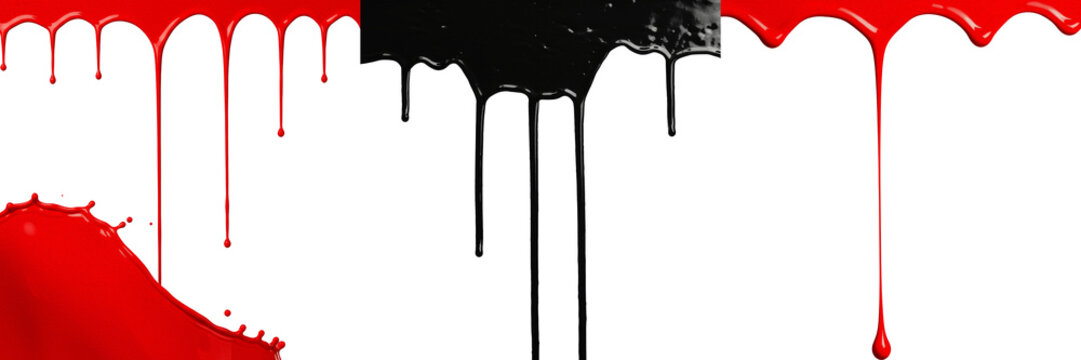 Red and Black Paint Drips Isolated on White Background, Grunge Ink Splatter Design Element for Horror, Artistic Graffiti, Creative Liquid Texture, Abstract Flowing Color Drops for Digital Art PNG Grap