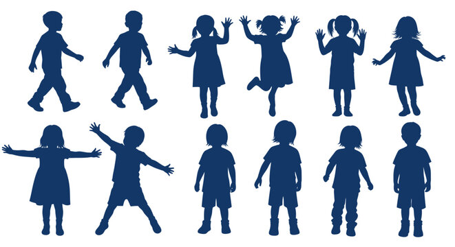Children Silhouettes Collection: Diverse Poses and Activities of Kids