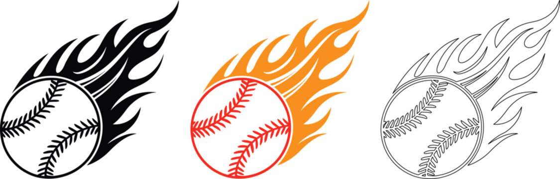 Baseball with flame designs in black orange and gray