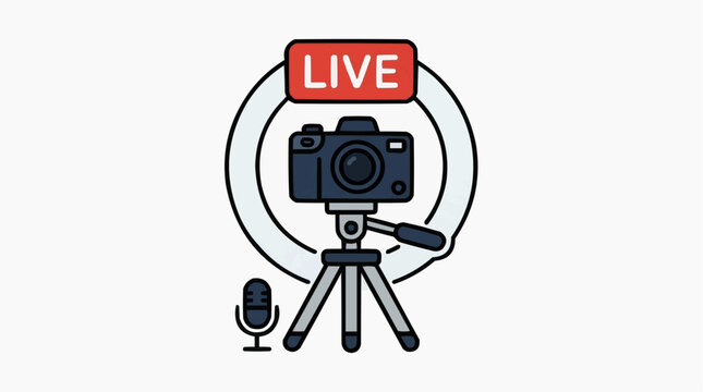 Live Streaming Setup: Capturing the essence of real-time communication, a modern setup featuring a camera, microphone, and a 'live' indicator signifies the power of instant broadcasting.