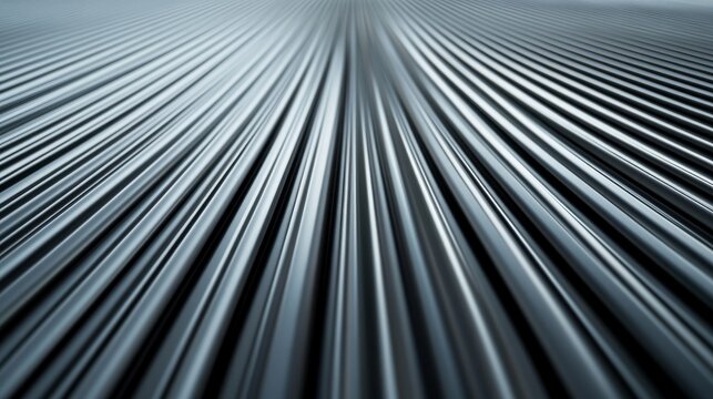 Dynamic perspective of sleek, parallel metal elements, an abstract modern pattern of reflective lines forming an industrial, futuristic pathway of light and rhythm.,lines ,futuristic