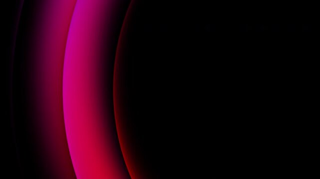 Dynamic abstract background featuring smooth, flowing ring waves fractal glass effect of red and purple gradient light against a deep black backdrop. Perfect for tech or design visuals.