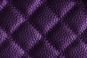 Fototapeta premium Close up, macro of purple quilted leather texture with stitched diamond pattern, luxury material surface shining metal effect for fashion, upholstery or design wallpaper, rough, relief background