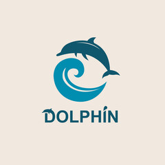 Naklejka premium emblem of dolphin and sea waves isolated on light background 