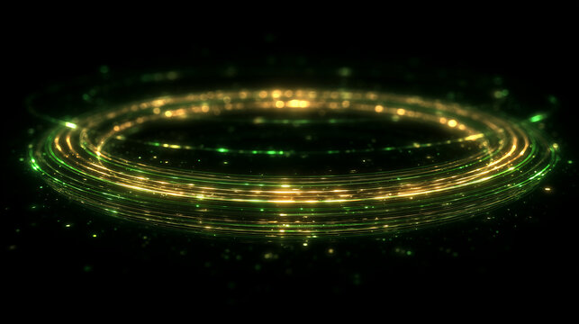 A glowing circular light ring representing futuristic energy flow, digital portal technology, abstract innovation, and advanced virtual interface design.
