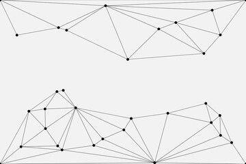 Obraz premium Symmetric polygonal wireframe design featuring black dots and thin lines on light gray background for modern tech layout.