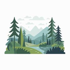 Fototapeta premium serene mountain landscape with pine trees and river