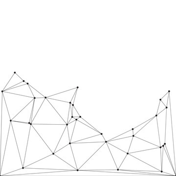 Dynamic low poly network graphic with scattered points and lines representing neural connections and data flow concepts.