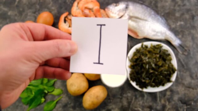 Foods that contain iodine. Selective focus.