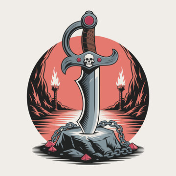 Dagger with skull on handle.