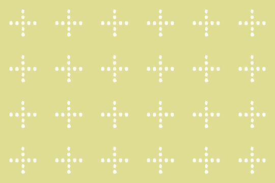 Hand drawn white dot cross pattern on pastel yellow background simple geometric plus sign motif for wrapping paper fabric and stationery