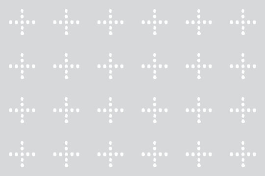 Hand drawn white dot cross pattern on light gray background simple geometric plus sign motif for wrapping paper fabric and stationery