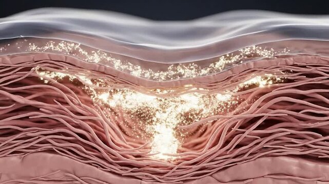 Abstract Visualization of Skin Anatomy Layers with Glowing Particles Representing Rejuvenation and Texture for Beauty and Health Concepts