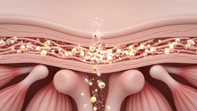 Artistic Representation of Skin Layer Absorption Process Showcasing Nutrient Infusion with Sparkling Particles for Beauty and Skincare Concepts