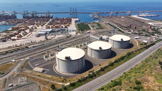 Liquefied natural gas terminal and gas storage tanks in European energy market