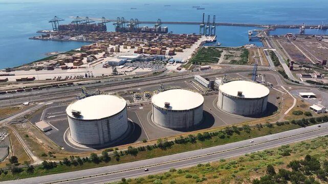European lng terminal with gas storage tanks and energy infrastructure