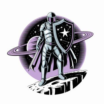 Knight in Armor Holding Shield.