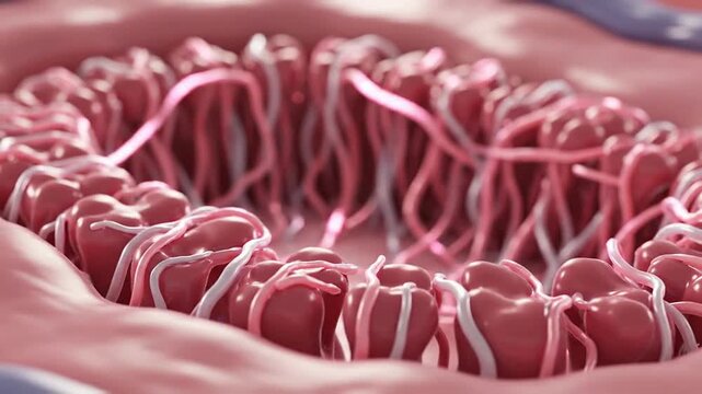 Close-Up Imagery of Colonic Mucosa with Villi and Microvilli in 3D Rendering for Medical and Educational Use