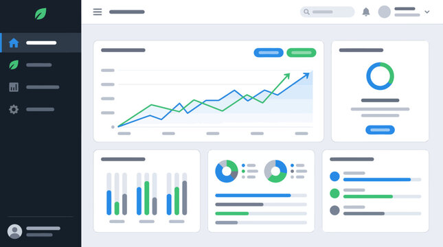 Dashboard analytics and data visualization interface, showcasing business growth charts and financial performance metrics