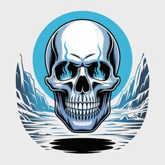 Detailed Skull Illustration with Blue Accents. © Santi