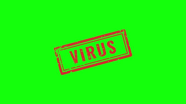 Red Virus Rubber Stamp Animation with Grunge Texture Zooming In on Green Screen Background