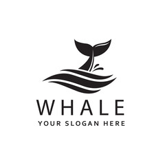 Fototapeta premium icon of whale tail and sea waves isolated on white background