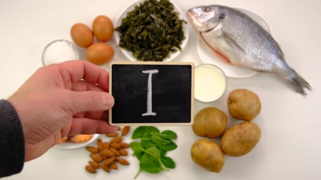 Foods that contain iodine. Selective focus.