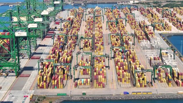 Shipping congestion at major port facility impacts global supply chain and cargo delivery effectiveness