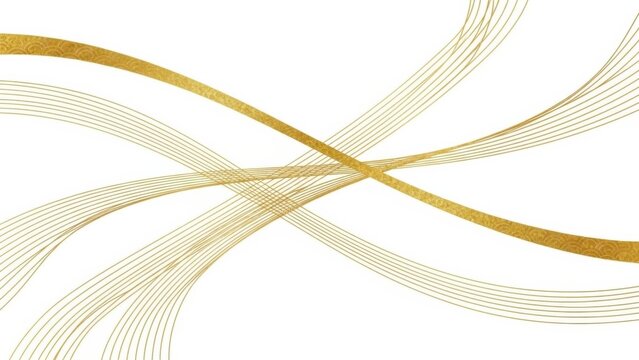 Golden abstract flowing lines intersecting in minimalist white background digital art