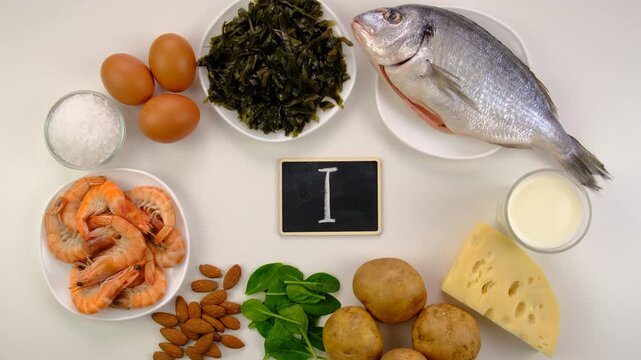 Foods that contain iodine. Selective focus.