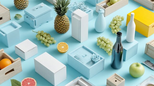Pastel Product Packaging Arrangement With Fresh Fruits