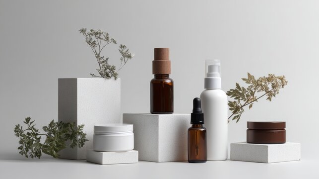 Minimal Natural Skincare Packaging with Botanical Elements